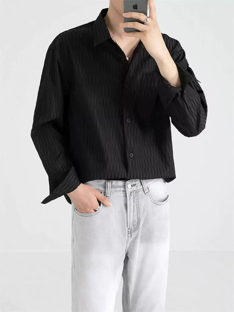 Camisa texturizada de color sólido para hombre para otoño