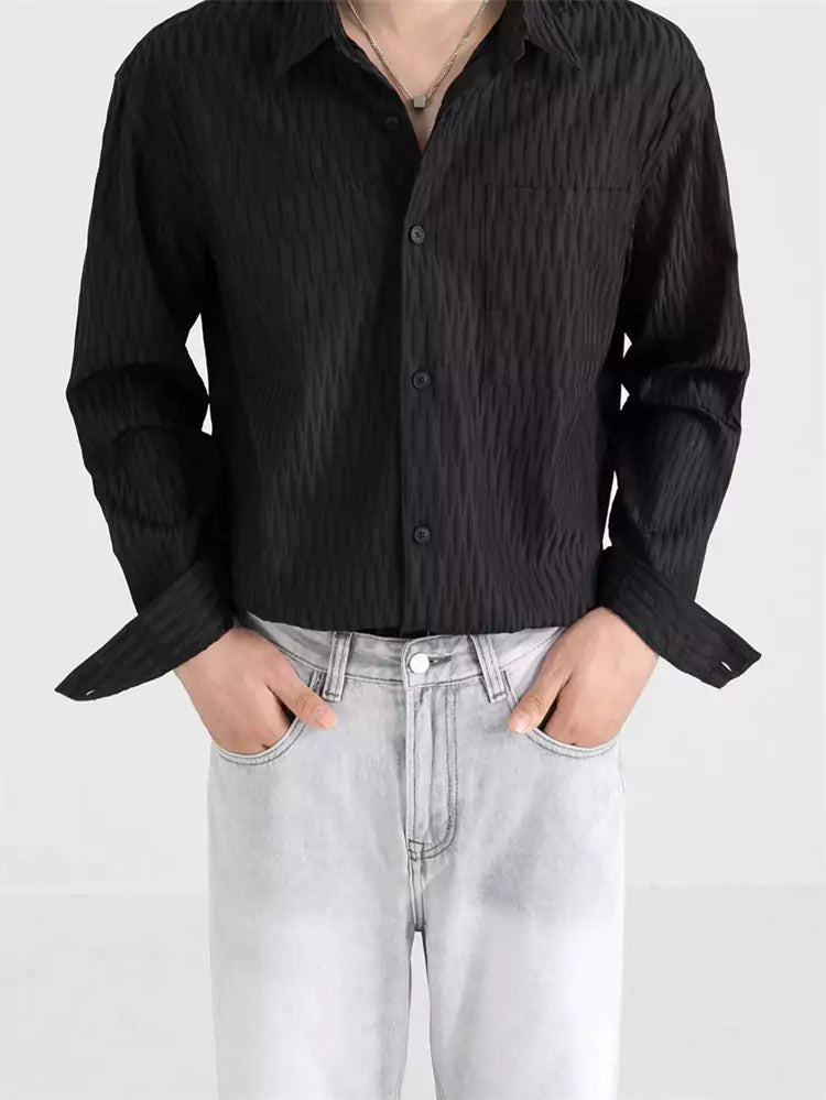 Camisa texturizada de color sólido para hombre para otoño