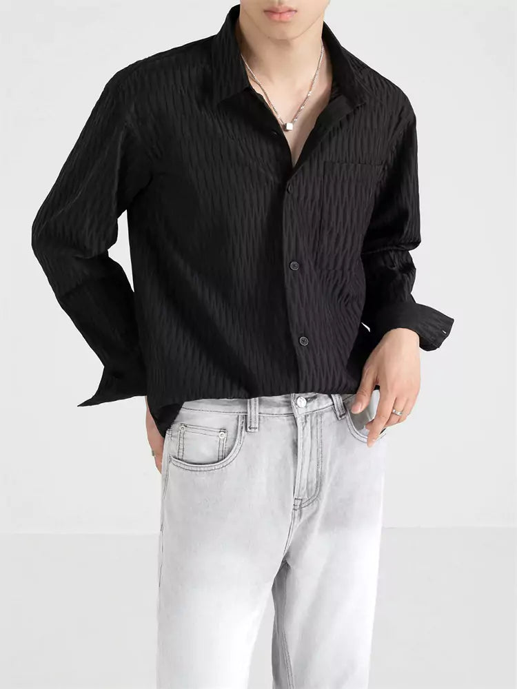 Camisa texturizada de color sólido para hombre para otoño