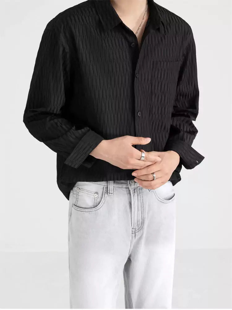Camisa texturizada de color sólido para hombre para otoño