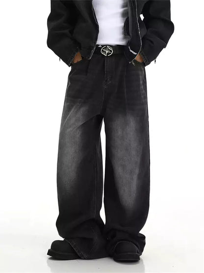 Herren-Jeans im Vintage-Look mit gewaschenem, sauberem Schnitt und weitem Bein