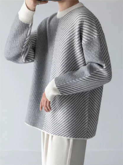 Warmer Herren-Strickpullover mit Farbblock-Design und Rundhalsausschnitt