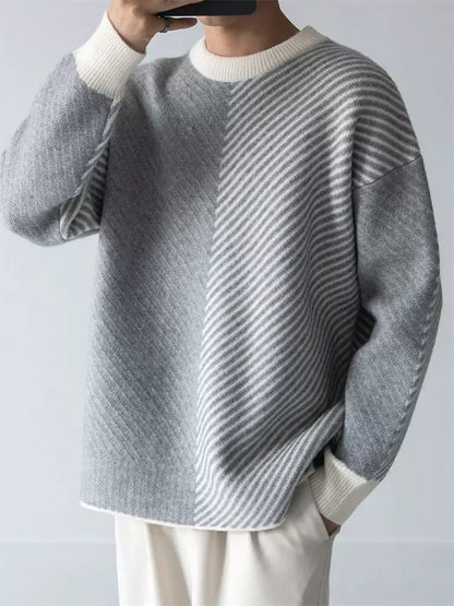 Warmer Herren-Strickpullover mit Farbblock-Design und Rundhalsausschnitt