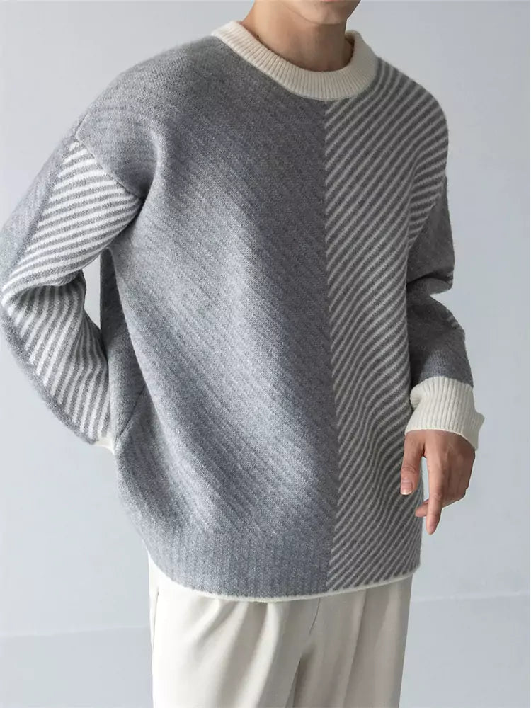 Warmer Herren-Strickpullover mit Farbblock-Design und Rundhalsausschnitt