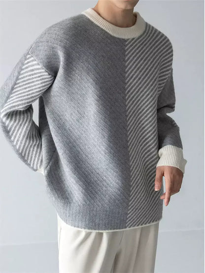 Warmer Herren-Strickpullover mit Farbblock-Design und Rundhalsausschnitt