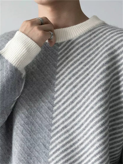 Warmer Herren-Strickpullover mit Farbblock-Design und Rundhalsausschnitt