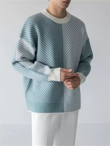 Warmer Herren-Strickpullover mit Farbblock-Design und Rundhalsausschnitt
