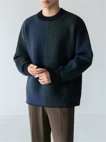 Warmer Herren-Strickpullover mit Farbblock-Design und Rundhalsausschnitt