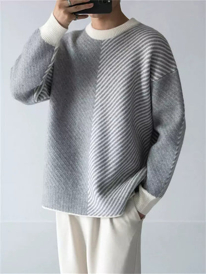 Warmer Herren-Strickpullover mit Farbblock-Design und Rundhalsausschnitt