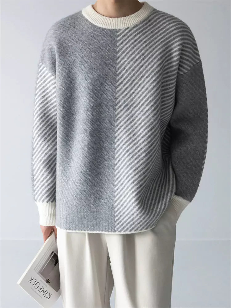 Warmer Herren-Strickpullover mit Farbblock-Design und Rundhalsausschnitt