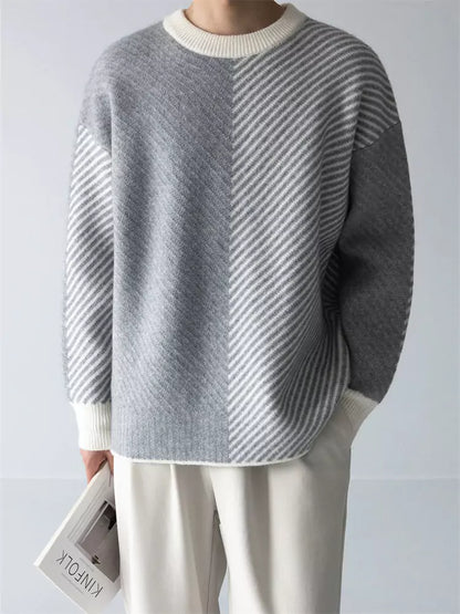 Warmer Herren-Strickpullover mit Farbblock-Design und Rundhalsausschnitt