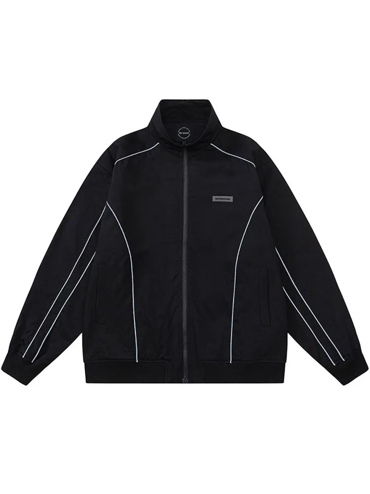 Men's Solid Color Reflective Piping Detail Oversized Jacket