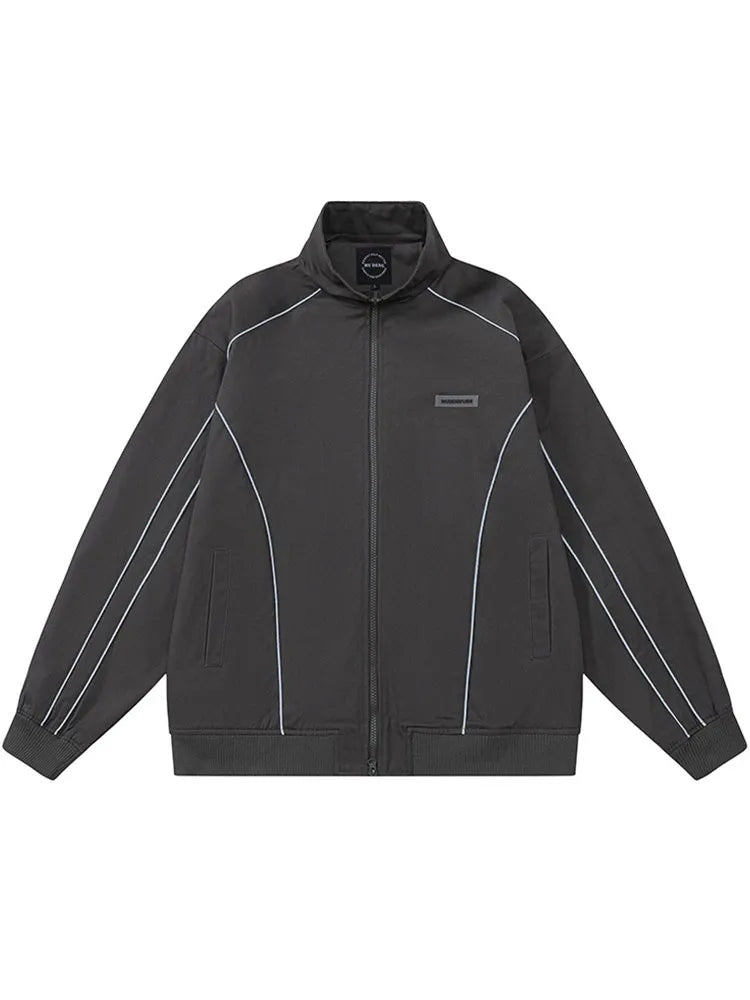 Men's Solid Color Reflective Piping Detail Oversized Jacket