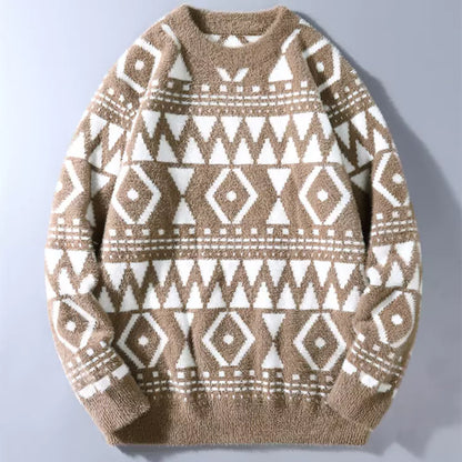 Herren-Pullover mit Rundhalsausschnitt und Jacquardmuster aus Kunstnerzfell