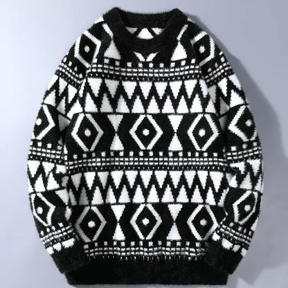 Herren-Pullover mit Rundhalsausschnitt und Jacquardmuster aus Kunstnerzfell