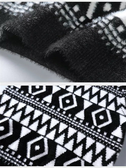 Herren-Pullover mit Rundhalsausschnitt und Jacquardmuster aus Kunstnerzfell