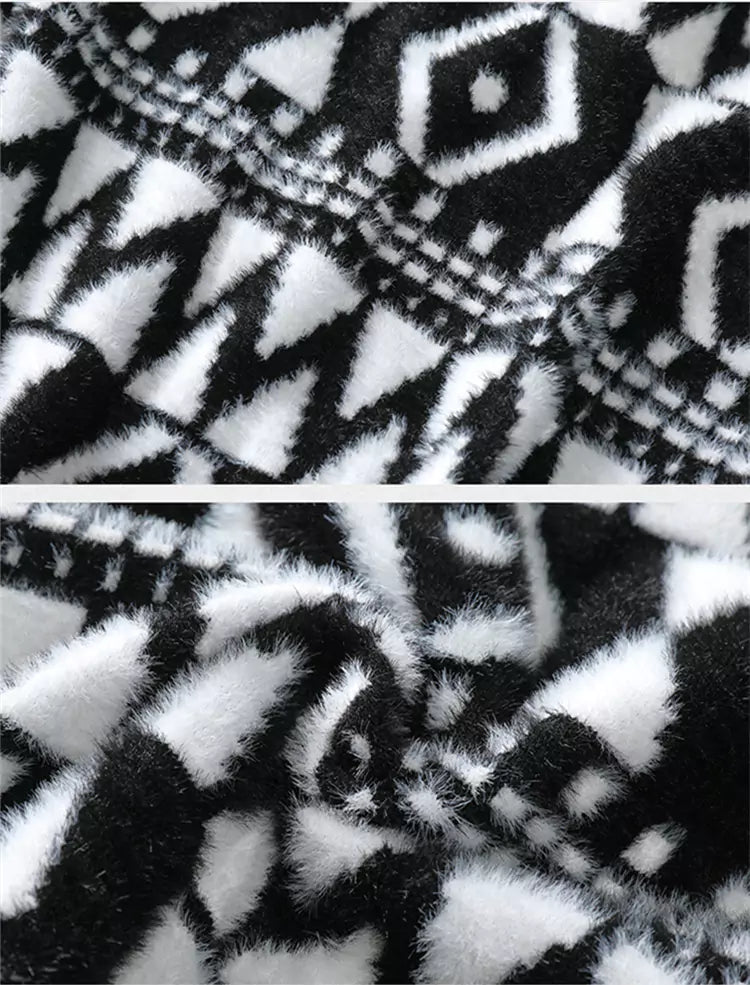 Men's Faux Mink Fur Jacquard Round Neck Sweater