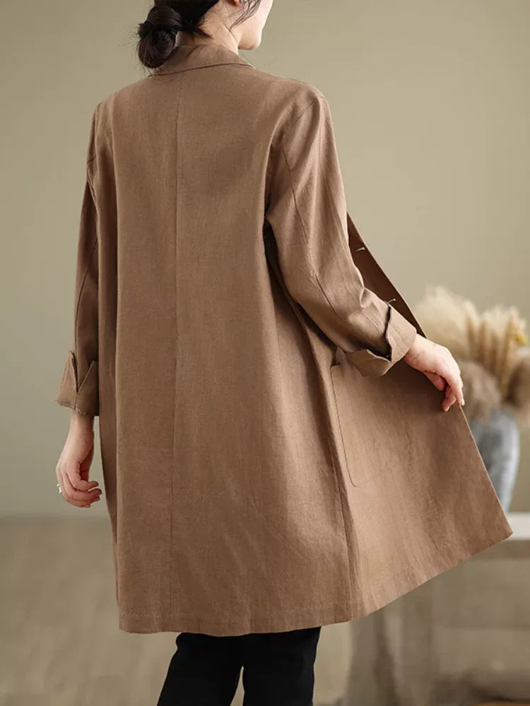 Mid-Length Notched Lapel Blazer with Patch Pockets