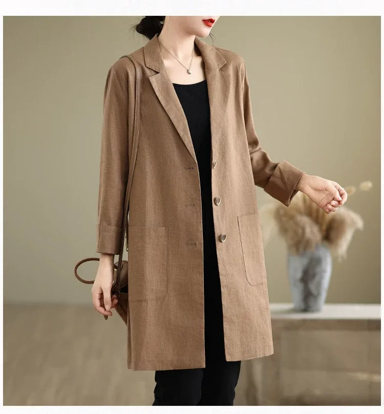Mid-Length Notched Lapel Blazer with Patch Pockets