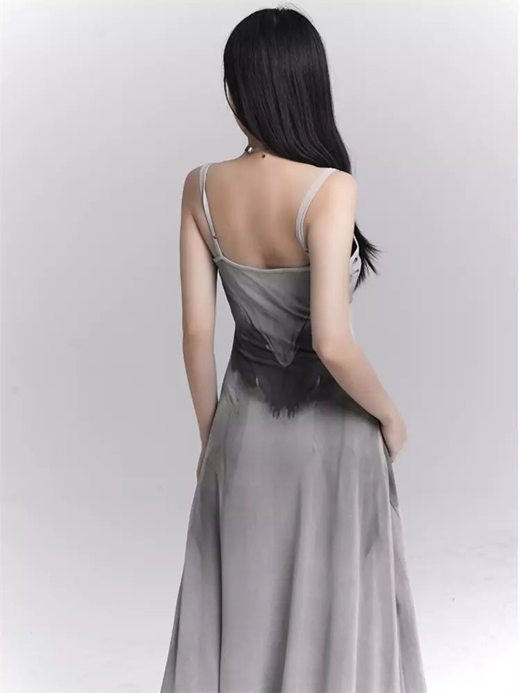 Minimalist Aesthetic Unique Grey Butterfly Slip Dress