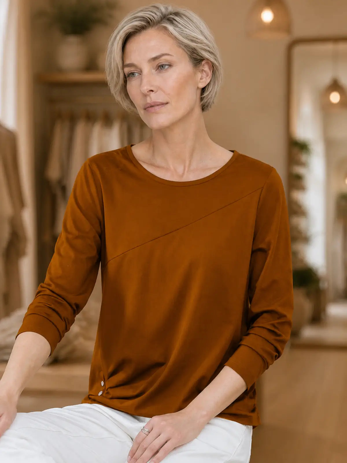 Modal-Blend Top with Asymmetrical Seam & Side Buttons - image 6 view