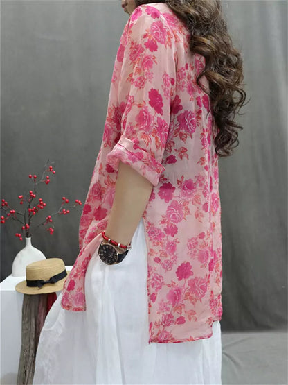 Modern Chinese Printed Ramie Shirt