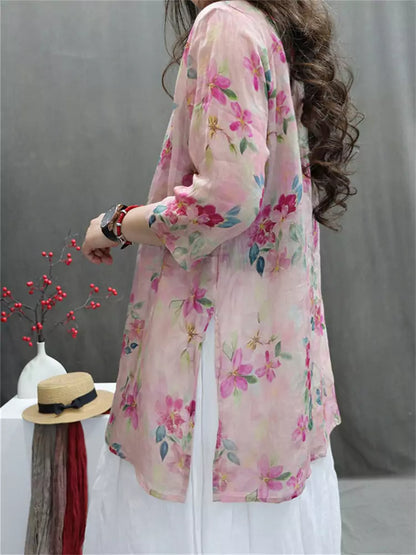 Modern Chinese Printed Ramie Shirt