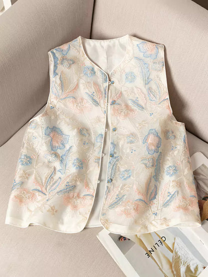 Modern Chinese Sheer Embroidery Vest 