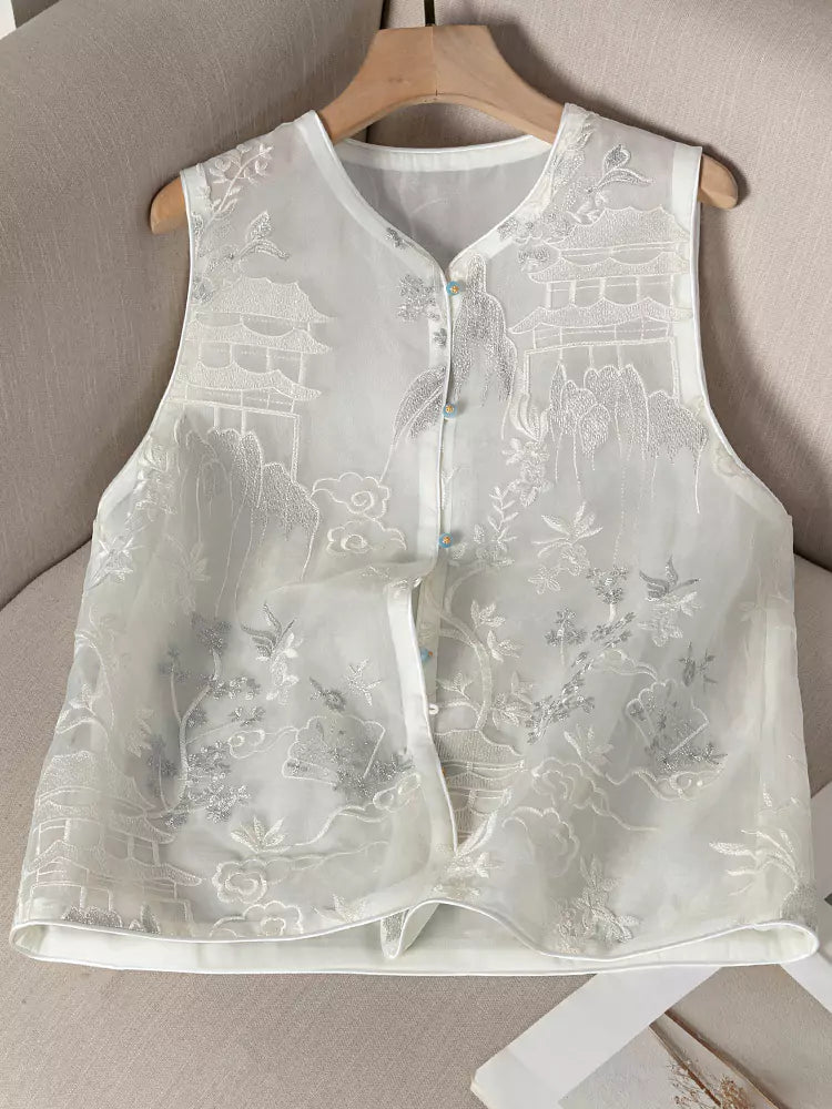 Modern Chinese Sheer Embroidery Vest 