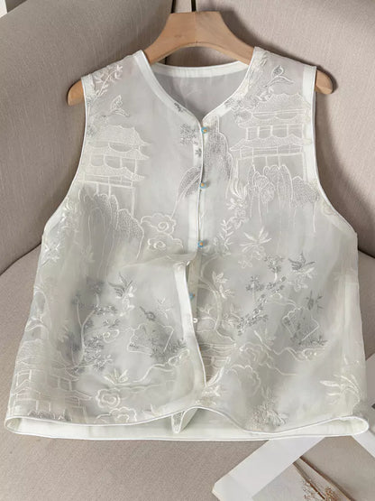 Modern Chinese Sheer Embroidery Vest 