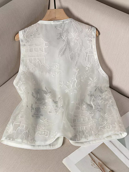 Modern Chinese Sheer Embroidery Vest 