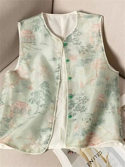 Modern Chinese Sheer Embroidery Vest 