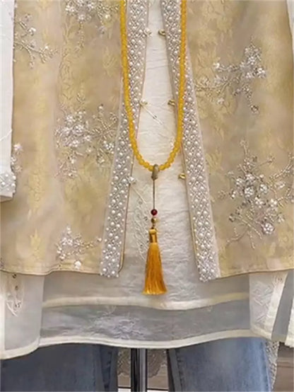 Elegant Modern Chinese Style Beaded Lace-Embroidered Waistcoat 