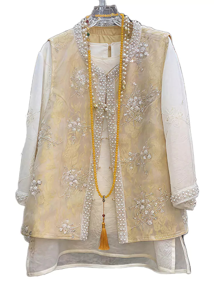 Elegant Modern Chinese Style Beaded Lace-Embroidered Waistcoat 