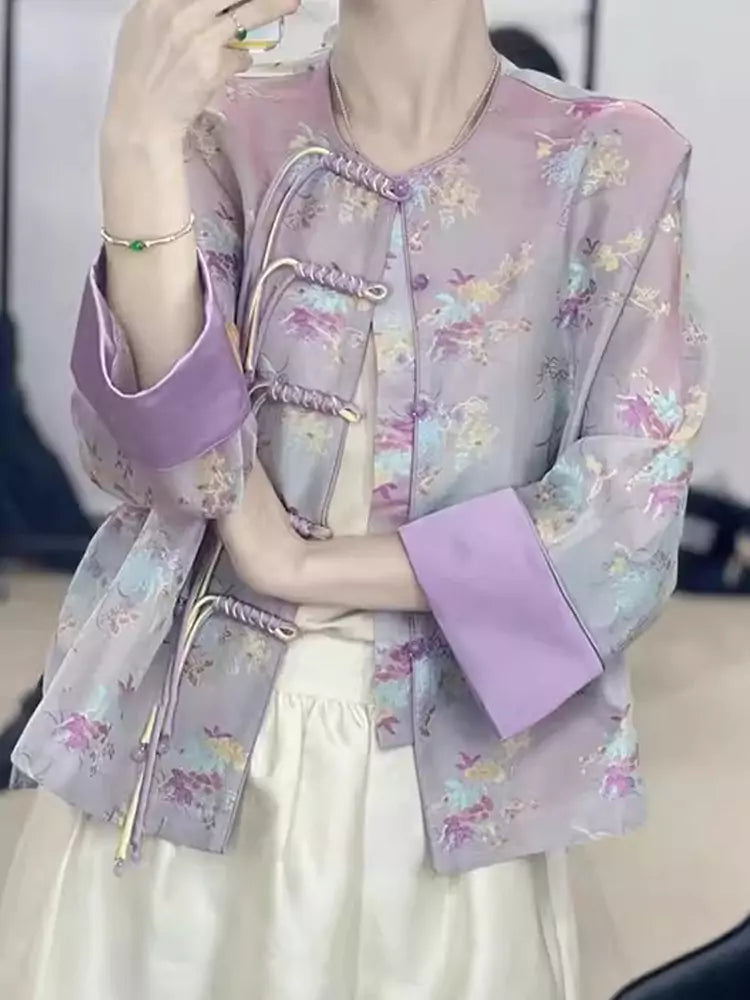 Modern Chinese Style Women's Purple Jacket with Luxe Embroidery