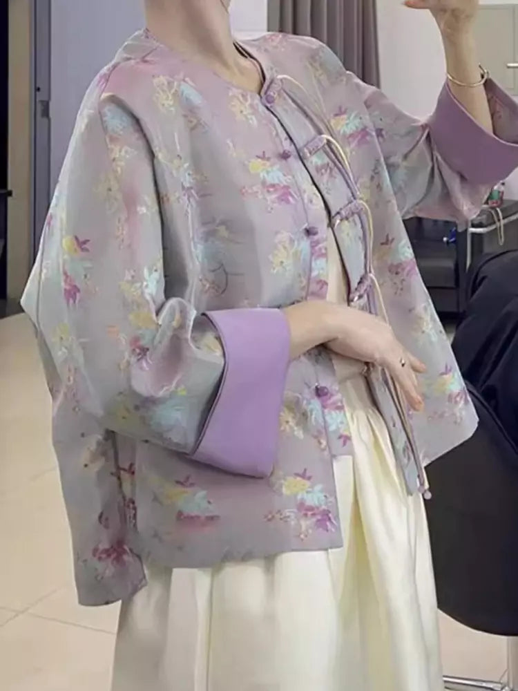 Modern Chinese Style Women's Purple Jacket with Luxe Embroidery