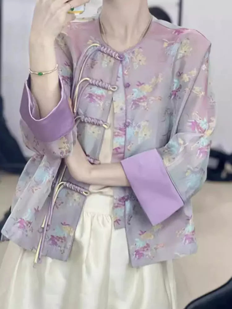 Modern Chinese Style Women's Purple Jacket with Luxe Embroidery