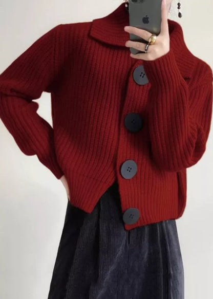 Cárdigan de punto vintage rojo con botones para mujer