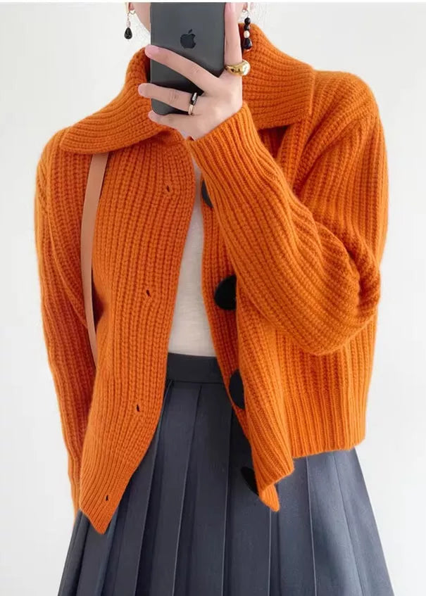 Vintage Red Button-Up Knit Cardigan for Women