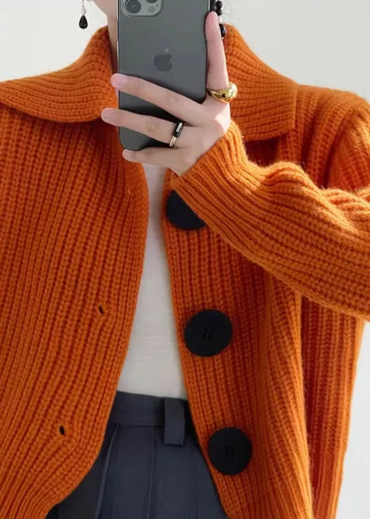 Vintage Red Button-Up Knit Cardigan for Women