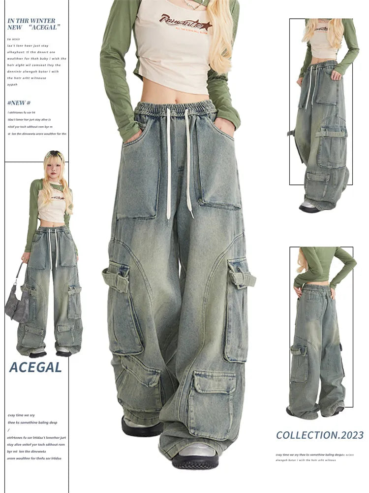 Y2K Baggy Cargo Jeans mit mehreren Taschen