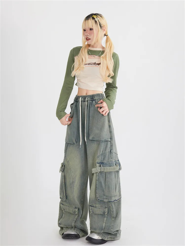 Y2K Baggy Cargo Jeans mit mehreren Taschen