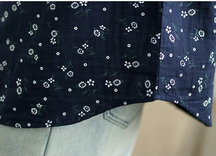 Navy Floral Print Long Sleeve Button Front Shirt