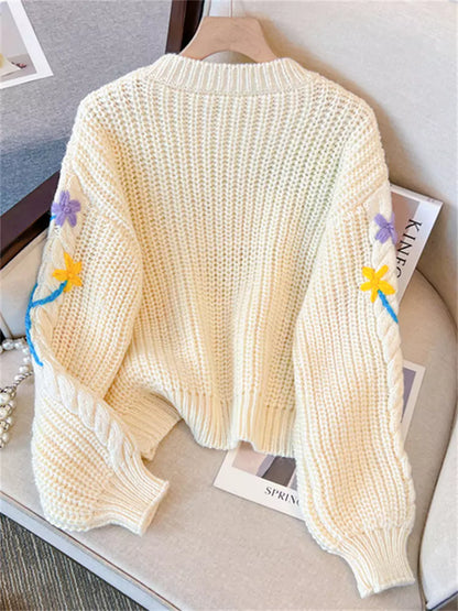 Suéter corto de punto con bordado de piña para mujer