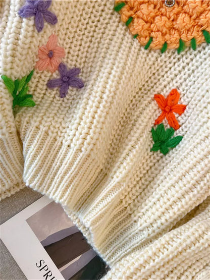 Suéter corto de punto con bordado de piña para mujer