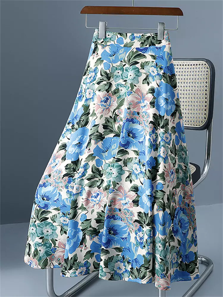 Oil Painting Floral Vintage High Waist Tie-Dye A-Line Skirt with Full Swing