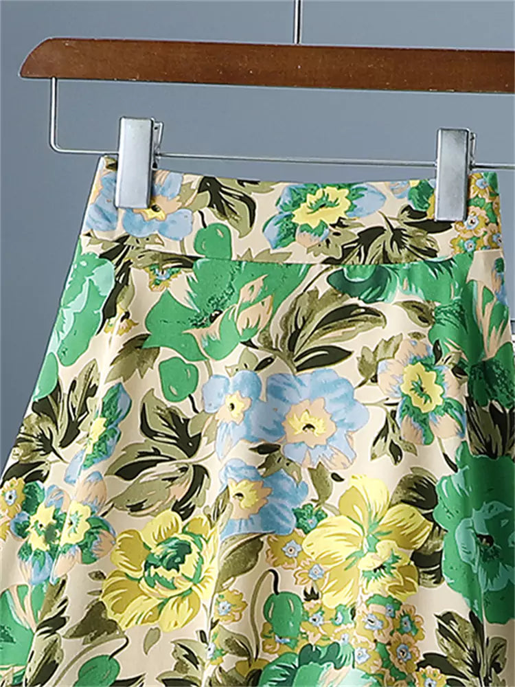 Oil Painting Floral Vintage High Waist Tie-Dye A-Line Skirt with Full Swing
