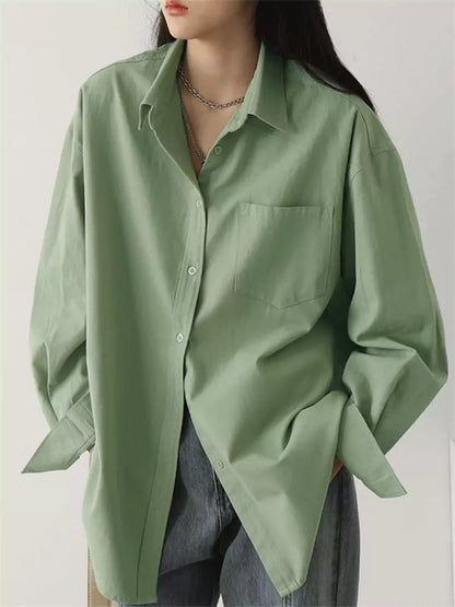 Oversized Casual Langarmhemd in Unifarbe