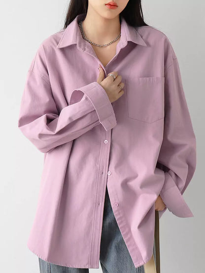 Oversized Casual Langarmhemd in Unifarbe