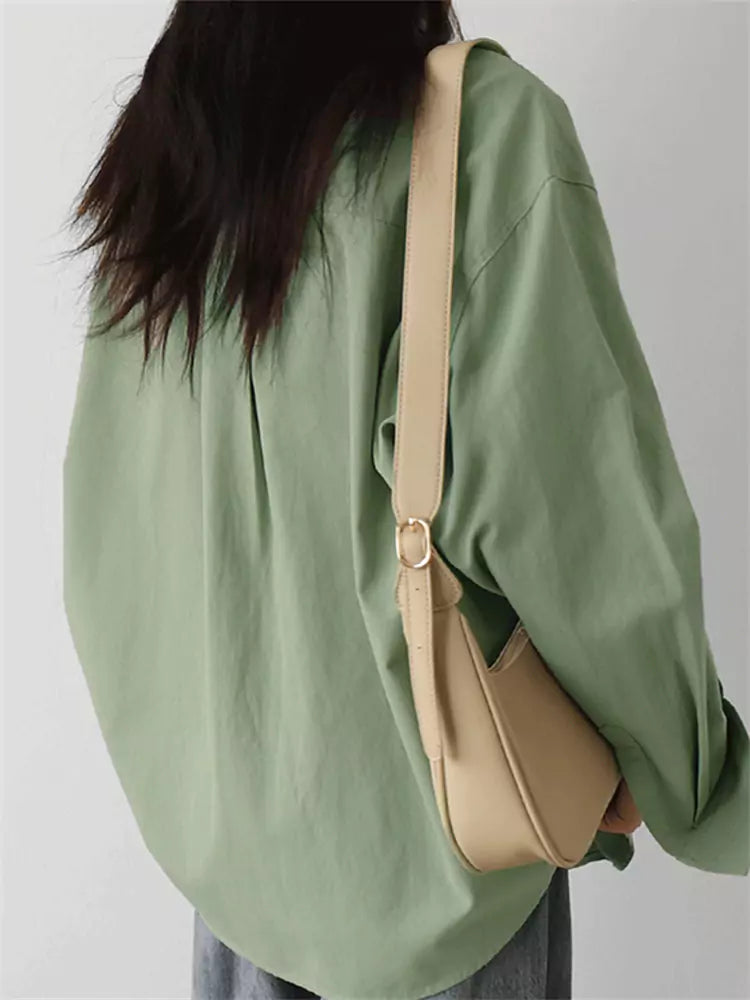 Oversized Casual Langarmhemd in Unifarbe